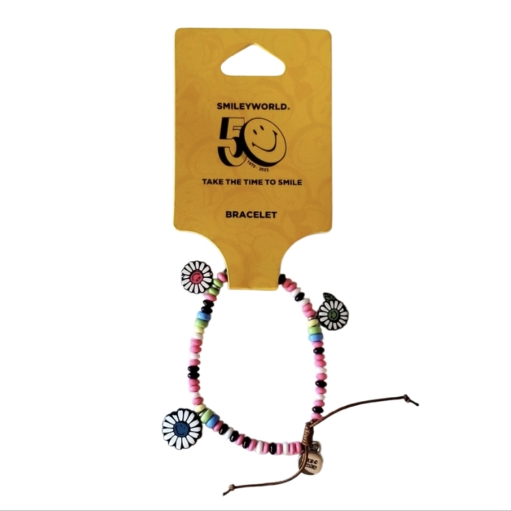 SmileyWorld NWT Take the‎ Time To Smile Beaded Flower Bracelet Adjustable